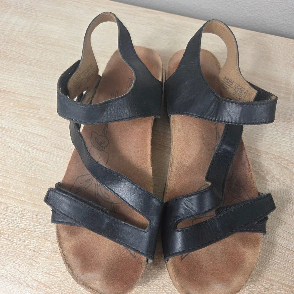 Josef Seibel Black Leather Comfort Sandals Women's EU 41 US 10 Adjustable